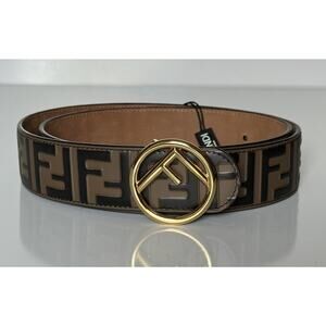 Fendi FF Brown Leather Gold Buckle Reversible Belt 95/38 Italy 8C0585 NWT $620
